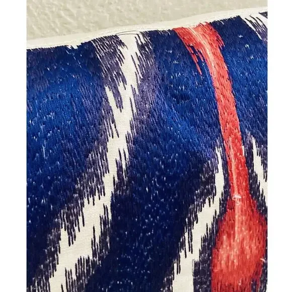 ECHO Designs Blue White Red Pillow w/ Insert 15" Square RARE Zip closure Abstrac - Picture 5 of 12